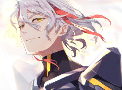 Rule 34 | 1boy, armor, fate/grand order, fate (series), looking at viewer, male focus, multicolored hair, odysseus (fate), red hair, simple background, smile, solo, tia (cocorosso), white background, white hair, yellow eyes