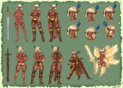 Rule 34 | 1girl, abs, absurdres, arm tattoo, artist name, ass, warrior of light (ff14), back, back tattoo, bbc-chan, blonde hair, blue eyes, breasts, character name, character sheet, closed eyes, commentary, dark-skinned female, dark skin, elezen, elf, english commentary, feather hair ornament, feathers, fillia einhart (eirgallant), final fantasy, final fantasy xiv, full body, glowing, green background, hair between eyes, hair bun, hair ornament, hand on own hip, highres, huge breasts, jewelry, leg tattoo, looking at viewer, multiple views, multiple wings, muscular, muscular female, navel, necklace, nipples, open mouth, pointy ears, pussy, scar, scar on face, second-party source, standing, sword, tattoo, teeth, tongue, watermark, weapon, weapon on back, wings