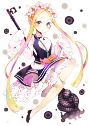Rule 34 | 1girl, abigail williams (fate), abigail williams (festival outfit) (fate), bad id, bad pixiv id, black dress, black footwear, blonde hair, bloomers, blue eyes, blush, braid, butterfly hair ornament, commentary request, dress, fate/grand order, fate (series), forehead, full body, hair ornament, heart, highres, key, long hair, long sleeves, looking at viewer, mao ge, official alternate costume, oversized object, parted bangs, parted lips, shirt, shoes, sidelocks, sleeveless, sleeveless dress, sleeves past fingers, sleeves past wrists, solo, stuffed animal, stuffed toy, teddy bear, tentacles, underwear, very long hair, white background, white bloomers, white shirt