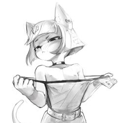 Rule 34 | 1girl, :&lt;, animal collar, animal crossing, animal ears, ankha (animal crossing), belt, belt buckle, bob cut, breasts, buckle, cat ears, cat girl, collar, earrings, flat chest, furry, furry female, greyscale, highres, jewelry, monochrome, nintendo, nipples, null skull, sketch, small breasts, solo, tail, undressing