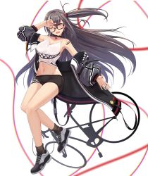 Rule 34 | 1girl, alternate costume, armpits, azur lane, baggy clothes, bicycle, bike shorts, black-framed eyewear, black hair, black shorts, black socks, blush, bodypaint, breasts, buckle, casual, character name, choker, chromatic aberration, cleavage, clothes writing, collarbone, cross, cross choker, crossed bangs, earrings, floating hair, full body, glasses, hair between eyes, hair ornament, hand on own head, hand to own head, head tilt, highres, iron cross, jacket, jewelry, leg up, long hair, looking at viewer, medium breasts, midriff, mountain bicycle, multicolored hair, navel, no bra, no nose, off shoulder, one eye closed, one side up, open clothes, open jacket, open mouth, pedal, red eyes, semi-rimless eyewear, shirt, shoes, shorts, sidelocks, silver hair, sneakers, socks, solo, stomach, strap, streaked hair, sweat, tank top, tied shirt, u-47 (azur lane), u-47 (rookie rider) (azur lane), untied shoe, unzipped, very long hair, wind, wiping sweat, you ni ge shaobing, zipper, zipper pull tab