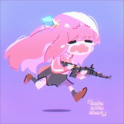 Rule 34 | 1girl, animated, animated gif, artist name, black skirt, black socks, bocchi the rock!, brown footwear, closed eyes, crying, cube hair ornament, cutenikechan, gotoh hitori, gun, hair ornament, highres, holding, holding weapon, jacket, long hair, long sleeves, one side up, open mouth, pink hair, pink jacket, rifle, running, shoes, skirt, socks, solo, track jacket, very long hair, weapon