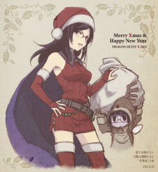 Rule 34 | 10s, 1boy, 1girl, 2012, animal costume, antlers, belt, black hair, bridal gauntlets, cape, christmas, dragon quest, dragon quest x, dress, elbow gloves, elf (dq10), fairy wings, glasses, gloves, hand on own hip, happy new year, hat, horns, long hair, merry christmas, new year, red gloves, red thighhighs, reindeer costume, runana (dq10), sack, santa costume, santa hat, short dress, sketch, sovacha, thighhighs, translation request, wings, zettai ryouiki