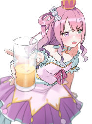 Rule 34 | 1girl, absurdres, blush, female pubic hair, heterochromia, highres, himemori luna, hololive, koo3473, offering drink, open mouth, pee, peeing, peeing in cup, pink hair, pubic hair, solo, steam, stray pubic hair, virtual youtuber, white background