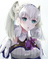 Rule 34 | 1girl, absurdres, blue eyes, braid, breasts, crown braid, curly hair, gloves, head wings, highres, kanuitichrom, looking at viewer, medium breasts, melia antiqua, open mouth, short hair, smile, solo, staff, wings, xenoblade chronicles: future connected, xenoblade chronicles (series), xenoblade chronicles 1