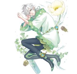 Rule 34 | 7y, black legwear, boots, exe2045, flower, full body, green eyes, natsumekinoko, official art, plant, transparent background, udajo, white hair