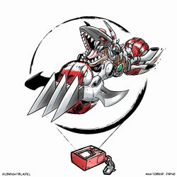 digimon digimon_(creature) highres machmon motor_vehicle motorcycle open_mouth sharp_teeth solo teeth tongue yellow_eyes