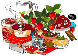 Rule 34 | 00s, 2boys, book, brother and sister, brothers, bug, chibi, clover, cup, dragon quest, final fantasy, final fantasy ix, food, fruit, in food, insect, kuja, ladybug, male focus, mikoto (ff9), mikoto (ffix), mini person, miniboy, minigirl, multiple boys, plant, siblings, slime (creature), slime (dragon quest), starshadowmagician, strawberry, watering can, zidane tribal