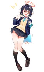 Rule 34 | 1girl, ayane (blue archive), black socks, blue archive, highres, kano hito, school uniform, socks, solo, white background