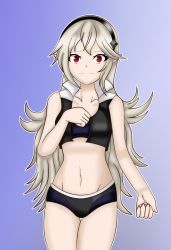 Rule 34 | 1girl, arm at side, armor, armpits, artist request, bare shoulders, barefoot, black bra, black hairband, black panties, blush, bra, breasts, broken armor, cleavage, clenched hand, clenched hands, collarbone, corrin (female) (fire emblem), corrin (fire emblem), crossed arms, embarrassed, eyelashes, feet, female focus, fingernails, fire emblem, fire emblem fates, fire emblem warriors, gameplay mechanics, gradient background, hair between eyes, hair ornament, hairband, hand on own chest, highres, intelligent systems, legs, legs together, light smile, long hair, looking at viewer, medium breasts, midriff, multicolored bra, multicolored clothes, multicolored panties, multicolored underwear, navel, neck, nintendo, official alternate costume, official underwear, panties, pointy ears, purple background, red eyes, silver hair, simple background, standing, thighs, thighs together, underwear, underwear only
