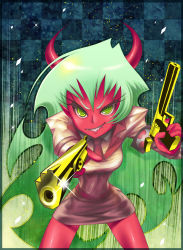 Rule 34 | 10s, colored skin, demon girl, double gold lacytanga, gun, horns, panty &amp; stocking with garterbelt, red skin, scanty (psg), smile, weapon
