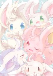 Rule 34 | &gt; &lt;, alternate color, blue eyes, blush, closed eyes, creatures (company), drooling, floppy ears, game freak, gen 5 pokemon, green eyes, highres, minccino, nintendo, no humans, one eye closed, open mouth, pink eyes, pokemon, pokemon (creature), shiny pokemon, smile