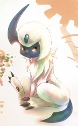 Rule 34 | absol, claws, creatures (company), deruuyo, forehead jewel, game freak, gen 3 pokemon, horns, nintendo, no humans, pokemon, pokemon (creature), red eyes, single horn, sitting, solo, white hair