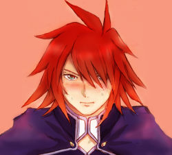 Rule 34 | 00s, 1boy, blush, hair over one eye, kratos aurion, male focus, red eyes, red hair, short hair, solo, tales of (series), tales of symphonia, upper body
