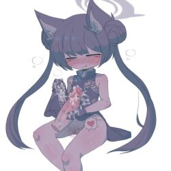 Rule 34 | :q, animal ears, black hair, blue archive, commission, commissioner upload, cum, cum on clothes, cum on hands, fox ears, gloved handjob, gloves, hair bun, halo, handjob, highres, idoru, kisaki (blue archive), quipao, tagme, tongue, tongue out
