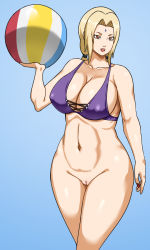 Rule 34 | 1girl, ass, bikini, blonde hair, breasts, cleavage, cleft of venus, female focus, highres, huge ass, huge breasts, large breasts, nail polish, naruto, naruto (series), naruto shippuuden, pinkpawg, pussy, smile, swimsuit, tsunade (naruto)