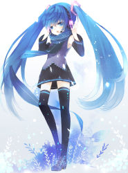 Rule 34 | 1girl, aqua eyes, aqua hair, bad id, bad pixiv id, boots, colxy, detached sleeves, female focus, full body, gradient background, hatsune miku, headphones, headset, legs, long hair, scarf, skirt, solo, thigh boots, thighhighs, twintails, very long hair, vocaloid, zettai ryouiki