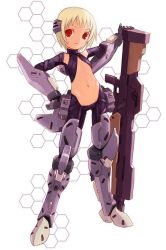 Rule 34 | 1girl, armored core, armored core 3, female focus, from software, full body, gun, mecha musume, navel, rifle, solo, standing, weapon, white background