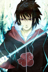 Rule 34 | akatsuki (naruto), black hair, highres, itsuse, naruto, naruto (series), red eyes, sword, uchiha sasuke, weapon