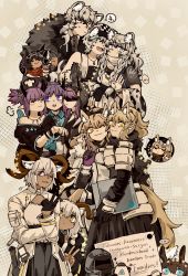 Rule 34 | 1other, 3boys, 6+girls, :d, :o, ;), ;d, amiya (arknights), animal ear fluff, animal ears, arknights, armor, aunt and niece, bare shoulders, beeswax (arknights), black dress, black gloves, black shirt, blemishine (arknights), blonde hair, breastplate, brother and sister, cabbie hat, carnelian (arknights), chinese commentary, cliffheart (arknights), closed eyes, coat, commentary request, courier (arknights), dark-skinned female, dark skin, doctor (arknights), dress, dual persona, gloves, grey background, grey eyes, hat, hibiscus (arknights), highres, horns, lanserongjie, lava (arknights), lava the purgatory (arknights), leopard ears, long hair, looking at another, looking at viewer, matterhorn (arknights), multiple boys, multiple girls, nearl (arknights), off-shoulder shirt, off shoulder, official alternate costume, one eye closed, open mouth, pauldrons, pointy ears, pramanix (arknights), purple eyes, purple hair, shirt, short hair, shoulder armor, siblings, silver hair, silverash (arknights), sisters, sleeveless, smile, tail, whislash (arknights), white coat
