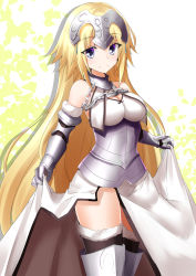 Rule 34 | 1girl, armor, armored boots, black thighhighs, blonde hair, blue eyes, boots, breasts, closed mouth, cowboy shot, fate/apocrypha, fate (series), fur-trimmed gloves, fur-trimmed legwear, fur trim, gauntlets, gloves, headpiece, jeanne d&#039;arc (fate), jeanne d&#039;arc (ruler) (fate), jeanne d&#039;arc (third ascension) (fate), large breasts, long hair, looking at viewer, minato yoshihiro, smile, solo, standing, thighhighs, very long hair