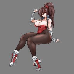 Rule 34 | 1girl, absurdres, breakers, breakers revenge, breasts, brown hair, cleavage, curvy, gloves, headband, highres, large breasts, leotard, long hair, pantyhose, shoes, sleeveless, sleeveless jacket, sneakers, solo, thick thighs, thighs, tia langray