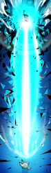 2boys absurdres blonde_hair blue_hair broly_(dragon_ball_super) commentary_request dragon_ball dragon_ball_super dragon_ball_super_broly energy_beam gogeta highres kamehameha_(dragon_ball) male_focus metamoran_vest multiple_boys muscular muscular_male ruto830 signature super_saiyan super_saiyan_blue topless_male