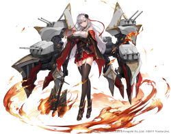 Rule 34 | algerie (azur lane), azur lane, bare shoulders, black thighhighs, breasts, full body, garter straps, highres, large breasts, long hair, looking at viewer, mecha musume, military, military vehicle, miniskirt, mole, mole under eye, official art, ship, silver hair, simple background, skirt, solo, tachi-e, thighhighs, warship, watercraft, white background, yoshiku (oden-usagi)