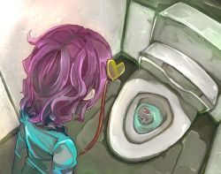 Rule 34 | 1girl, bathroom, from above, from behind, in water, komeiji satori, migi tonari, pink hair, third eye, toilet, touhou