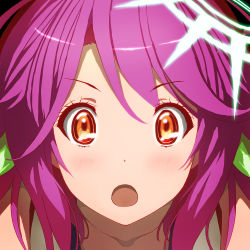 Rule 34 | 1girl, bad id, bad pixiv id, spiked halo, geeto gaadian, halo, highres, hyouka, jibril (no game no life), magic circle, no game no life, open mouth, orange eyes, parody, pink hair, portrait, solo, wing ears