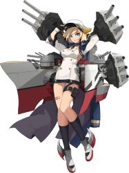 Rule 34 | 1girl, :d, arm behind head, azur lane, bandaid, bandaid on leg, belt, belt buckle, black belt, black gloves, black legwear, blonde hair, blue coat, blue eyes, blue necktie, breasts, buckle, buttons, california (azur lane), cleavage, coat, detached collar, dress, eyebrows, facing away, fingerless gloves, fingernails, floating hair, full body, gloves, grey footwear, jacket, jacket on shoulders, knees together feet apart, long sleeves, looking away, looking to the side, machinery, medium breasts, microdress, necktie, no bra, official art, open clothes, open coat, open mouth, panties, pantyshot, pouch, short dress, short hair, short necktie, sideboob, smile, solo, standing, thigh strap, tongue, transparent background, turret, underwear, white dress, white panties, xiao (ye yiaoxi)