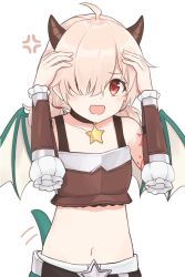 Rule 34 | 1girl, blush, dragon girl, dragon horns, dragon tail, highres, horns, inori (princess connect!), midriff, navel, princess connect!, red eyes, simple background, tagme, tail, white background, yazi114