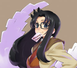 Rule 34 | 00s, 1girl, black hair, chan co, glasses, long hair, messy hair, mouth hold, read or die, solo, yomiko readman