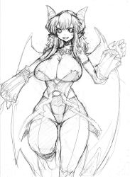 Rule 34 | breasts, cleavage, curvy, graphite (medium), greyscale, hip focus, huge breasts, la pucelle, maou prier, monochrome, nippon ichi, non-web source, pantyhose, pencil, prier, thighs, traditional media, wide hips