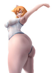 Rule 34 | absurdres, armpits, ass, babei q, back, bare shoulders, blue eyes, breasts, competition swimsuit, creatures (company), game freak, highres, huge ass, legs, medium breasts, misty (pokemon), nintendo, one-piece swimsuit, orange hair, outstretched arms, pokemon, pokemon hgss, shadow, shiny clothes, shiny skin, short hair, solo, stretching, swimsuit, thick thighs, thighs, wide hips