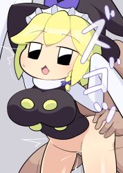 Rule 34 | 1girl, ^^^, black eyes, black headwear, black vest, blonde hair, blush, bottomless, bow, braid, breasts, clothed sex, commentary, cookie (touhou), cowboy shot, grey background, hair bow, hat, hat bow, hetero, hospital king, kirisame marisa, large breasts, leaning forward, medium bangs, open mouth, purple bow, sex, sex from behind, shirt, short hair, side braid, simple background, single braid, sleeves past fingers, sleeves past wrists, solo focus, standing, standing sex, touhou, vest, white shirt, witch hat, yuuhi (cookie)