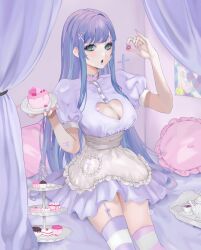 Rule 34 | absurdres, dessert, food, highres, long hair, maid, panty &amp; stocking with garterbelt, shoujoblush, stocking (psg), striped clothes, striped thighhighs, thighhighs
