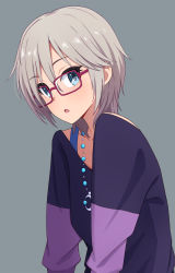 Rule 34 | 10s, 1girl, anastasia (idolmaster), bespectacled, blue eyes, glasses, highres, idolmaster, idolmaster cinderella girls, jewelry, looking at viewer, necklace, open mouth, short hair, silver hair, simple background, solo, yahiro (epicopeiidae)