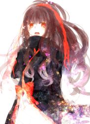 Rule 34 | 1girl, azami (kagerou project), bad id, bad pixiv id, black hair, blush, forks017, hair ornament, highres, japanese clothes, kagerou project, long hair, looking at viewer, monster girl, open mouth, red eyes, scarf, simple background, snake hair, solo, white background