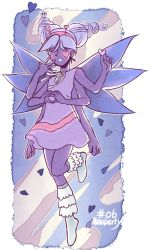 Rule 34 | 1girl, artist name, boots, colored skin, dress, drill hair, extra arms, full body, hair over eyes, heart, heart hands, purple dress, purple hair, purple skin, sleeveless, sleeveless dress, solo, star butterfly, star butterfly (mewberty), star vs the forces of evil, twin drills, wenny02, white footwear, wings