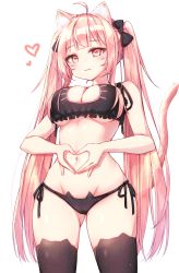 Rule 34 | 1girl, :3, ahoge, animal ear legwear, animal ears, bad id, bad pixiv id, beliatan, black bra, black panties, black thighhighs, blush, bra, breasts, cat cutout, cat ear legwear, cat ear panties, cat ears, cat lingerie, cat tail, cleavage, cleavage cutout, closed mouth, clothing cutout, cowboy shot, frilled bra, frills, gluteal fold, hair ornament, heart, heart hands, highres, large breasts, long hair, looking at viewer, meme attire, navel, original, panties, side-tie panties, smile, solo, stomach, tail, thighhighs, thighs, twintails, underwear