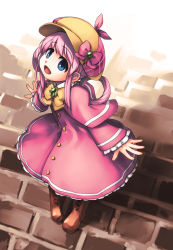 Rule 34 | 10s, 1girl, blue eyes, blush, boots, bow, dress, female focus, from above, hair rings, hat, highres, hirosato, open mouth, pink hair, sherlock shellingford, smile, solo, tantei opera milky holmes, twintails