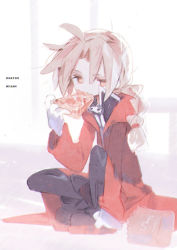 Rule 34 | 1boy, ahoge, bag, banned artist, braid, braided ponytail, coat, eating, edward elric, fang, food, fullmetal alchemist, gloves, hair between eyes, holding, holding food, jacket, light particles, light rays, long hair, male focus, messy hair, open clothes, open coat, orange eyes, paper bag, ponytail, red coat, single braid, sitting, sleeves past wrists, solo, urakata (uracata), white gloves, window, zipper pull tab