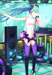 Rule 34 | 1girl, aqua eyes, aqua hair, artist request, bad id, bad pixiv id, detached sleeves, hatsune miku, hatsune miku (append), headset, highres, long hair, necktie, solo, thighhighs, twintails, very long hair, vocaloid, vocaloid append