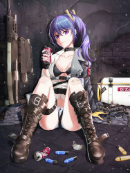 Rule 34 | 1girl, 20mm grenade, 20x30mm grenade, 20x30mm lv heab k167, 20x30mm lv p k168, absurdres, airburst grenade launcher, airburst round, ammunition, anti-materiel cartridge, assault rifle, bad id, bad pixiv id, bikini, black bikini, blouse, blue hair, blush, bolt-action grenade launcher, bolt action, boots, breasts, brown footwear, bullpup, burst fire gun, burst fire rifle, can, cannon cartridge, carbine, closed mouth, collarbone, computerized scope, cooler, cross-laced footwear, daewoo k11, drink can, dummy round, explosive, fall (aki), fragmentation grenade, fragmentation warhead, full body, girls&#039; frontline, grenade, grenade cartridge, grenade launcher, gun, hair between eyes, high-explosive airburst round, high-explosive cartridge, highres, holding, holding can, k11 (girls&#039; frontline), lace-up boots, large-caliber cartridge, leather choker, long hair, looking at viewer, messy hair, military cartridge, multi-weapon, multiple-barrel firearm, open clothes, precision-guided firearm, precision-guided munition, purple eyes, rifle, scope, shirt, short-barreled rifle, shorts, side ponytail, sidelocks, sight (weapon), sitting, smart grenade, smart scope, smile, soda can, solo, spread legs, subsonic ammunition, swimsuit, telescopic sight, thermal weapon sight, underbarrel assault rifle, underbarrel rifle, weapon, white shirt
