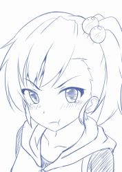 Rule 34 | 1girl, :t, fuku d, futami mami, hair bobbles, hair ornament, hood, hoodie, idolmaster, idolmaster (classic), looking at viewer, monochrome, pout, short hair, side ponytail, sketch, solo, tears, upper body