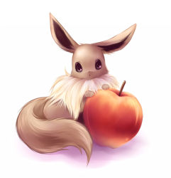 Rule 34 | apple, creatures (company), eevee, food, fruit, game freak, gen 1 pokemon, looking at viewer, nintendo, no humans, pokemon, pokemon (creature), sagami rin, simple background, solo, white background