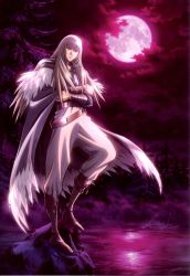 Rule 34 | 00s, 1boy, absurdres, blonde hair, cape, claymore (series), highres, isley, long hair, male focus, moon, outdoors, scan, sky, solo