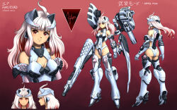 Rule 34 | ahoge, armor, armored core, armored core 6, ayre (armored core 6), colored inner hair, from behind, from side, full body, headgear, highres, long hair, looking at viewer, mecha musume, multicolored hair, multiple views, personification, red eyes, red hair, standing, substance20, two-tone hair, veins, white hair