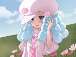 Rule 34 | 10s, 1girl, bad id, bad pixiv id, blue eyes, blue hair, blush, flower, hair flower, hair ornament, happinesscharge precure!, hat, hosshiwa, long hair, looking at viewer, matching hair/eyes, mogiki hayami, open mouth, pink hat, precure, solo